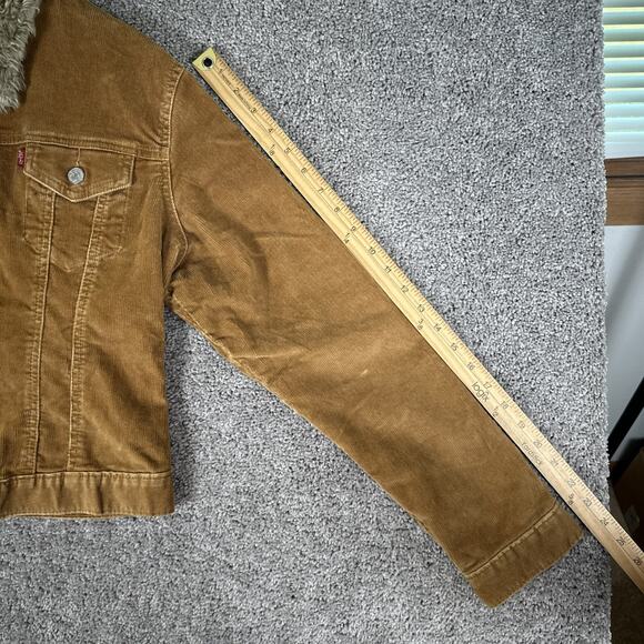 Vtg Levis Jacket Misses M Golden Brown Corduroy Type 3 Trucker Faux Fur Collar - Picture 8 of 11
